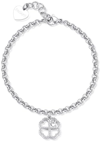 S'Agapõ Bracciale Donna in Acciaio e Cristalli con Simbolo Quadrifoglio | Collezione Lucky Light - SKT45