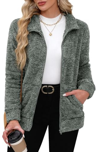 BesserBay Felpa da donna in pile Teddy, calda felpa con zip completa e colletto alto, in pile, taglie S-XXL