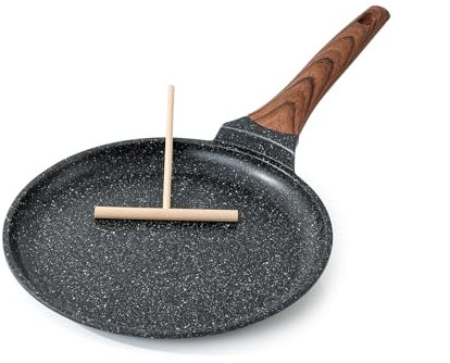 Kordisen Padella per Crepes 26 cm Antiaderente – Padella Crepes Induzione con Rivestimento in Granito, Testo Romagnolo con Distributore di Impasto, Senza PFOA, per Tutti i Fornelli
