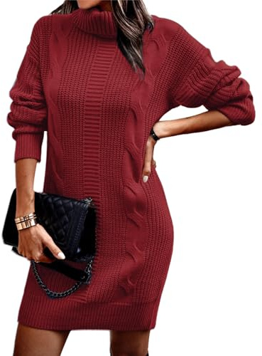 Rayson Robe Pull Femme Hiver col Roulé à Manches Longues Femme Elégant Robe Pull Automne Hiver Sweater Casual(Rosa)