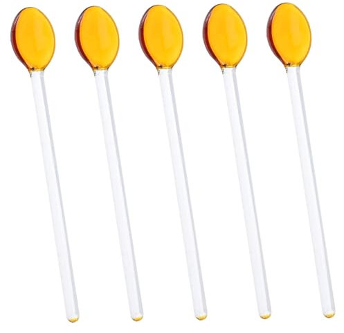 COSMEVIVI 5 Pcs Long Handle Coffee Spoons Glass Stirring Spoons Reusable for Coffee Bars and Iced Drinks