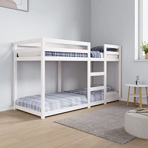 IKAYAA Letto a Castello con Scala e 2 reti Letto Doppio a Castello Telaio Letto Castello in Legno Massello di Pino-Bianco-75 x 190 cm