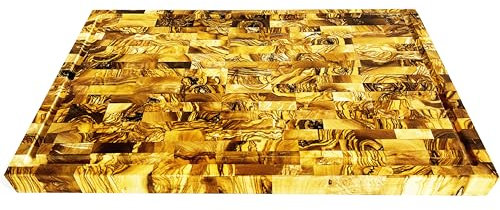 SmokeMax 2-1 bloque de madera de olivo grande maciza para cortar y servir en uno, utilizable por ambos lados (aprox. 50 x 30 x 3,5 cm)