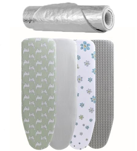 QTWLG Copriasse da Stiro di Ricambio Copriasse da Stiro 120x40 Copriasse da Tavolo Copriasse da Stiro con Imbottitura, Termoriflettente E Resistente alle Bruciature(Grey)