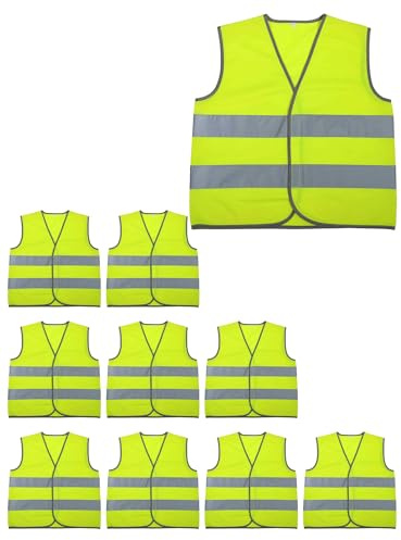 Adigau 10 Pieces Kids High Vis Vest Hi Vis Reflective Safety Wear Lightweight Breathable Design for Various Outdoor Activities Hi-Vis Reflective Safety Clothing 10 Pack Yellow M