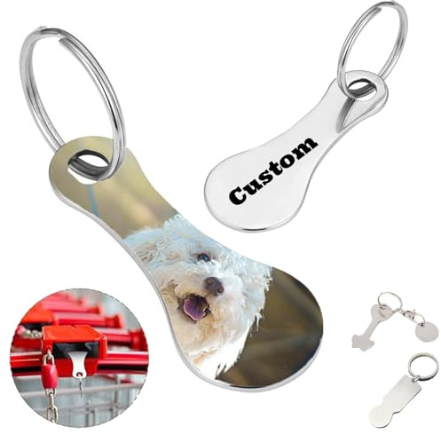 BROKANER Custom Quarter Keychain with Picture and Text Personalized Fun Quarter Holder Keychain Shopping Trolley Tokens Cart