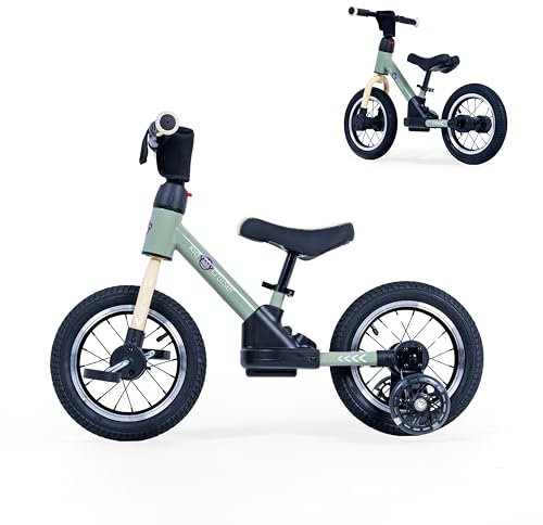 Kidcruiser Pedalplay laufrad ab 2 Jahre, ideal zum Radfahren Lernen, 3‑in‑1 mit LED Stützrädern & Pedalen, besonders robustem Modulrahmen - Hellgrün.