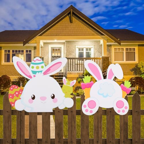 panemy Osterzaun Peeker Dekoration, Oster-Hofschilder Dekorationen mit Doppelseitigem Klebeband, Ostern Gartenschilder, Osterzaundekorationen geeignet für Osterparty Hof Rasen Gartendekoration