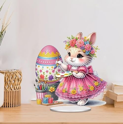 GUAHKUN Diamond Painting Ostern, Ostern Deko Diamond Painting Kinder Osterhase Diamont Painting Aufsteller Für Ostern, Diamand Painting Hase Osterei Deko Frühling Diamond Bastelset Geschenk (V)