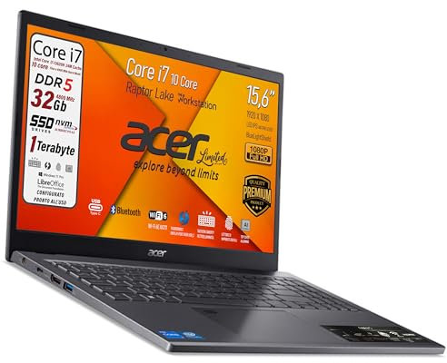 acer, Notebook Intel Core i7-13620H, Raptor Lake, Ram DDR5 32Gb, SSD Pcie 1Tb, Display 15,6 FHD IPS BlueLightShiled, Tastiera retroilluminata, fingerprint, thunderbolt, Win 11Pro, pronto all'uso