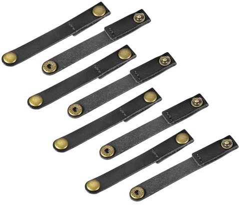 sourcing map Pack of 8 Leather Cable Straps Cord Organizer 90x12mm Portable Cable Leather Clips Black Earphone Cord Management for Cable, Wire