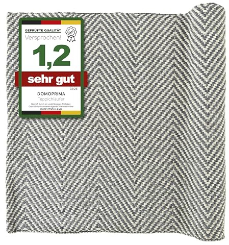 DOMOPRIMA Tappeto passatoia 70 x 140 cm, design moderno, 98% cotone (BCI), 2% poliestere, lavabile, riscaldamento a pavimento, OEKOTEX, soggiorno, corridoio, cucina e camera da letto (grigio-crema)
