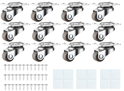 Anlising Ruedas para Muebles Pesados, 12PCS Ruedas Giratorias Silenciosas Set, Ruedas para Palets Exterior, Con Tornillos + Pegatinas + Papel de Limpieza, para Muebles Pequeños, Paletas, Artesanía