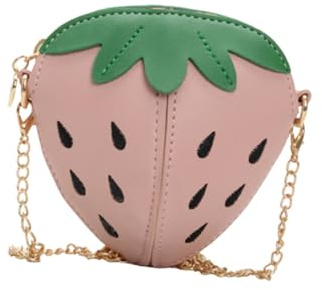Beavorty Niedliche Kinder Umhängetasche in Rosa aus Polyester mit Erdbeermotiv Vielseitig als Crossbody oder Schultertasche für Kleine Mädchen zum Aufbewahren von Kleinigkeiten