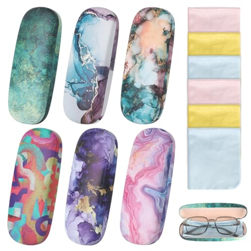 6 Stück Brillenetui Hardcase,Brillenbox Hartschalen,Tragbar Brillentasche | Brillenetui Personalisiert Groß mit Putztuch, Tragbar Brillen Etui für Damen Brillen und Sonnenbrille