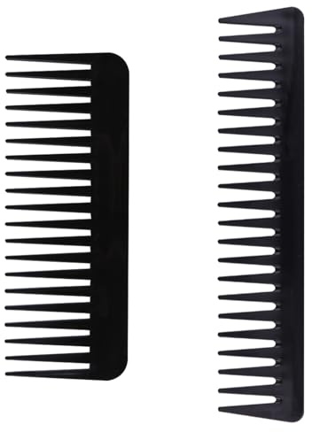 2 Pcs Pettine a Denti Larghi, Styling Pettine Antistatico Resistente al Calore Portatile Infrangibile, Districante Senza Manico per Capelli Lunghi Corti Ricci Bagnati Uomo Donna Nero