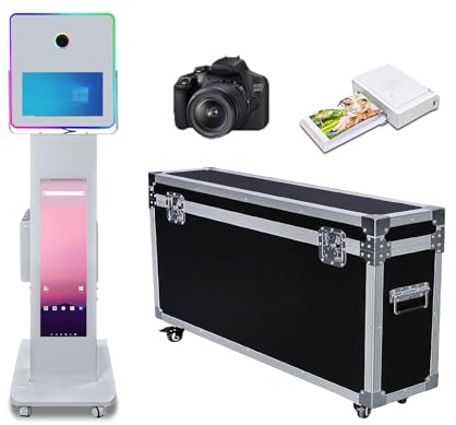 Tragbare 15,6-Zoll-Touchscreen-DSLR-Spiegel-Selfie-Maschine mit 29-Zoll-LCD-Anzeige-Fotokastenmaschine für Geburtstagsfeier (weiß, Photo Booth Machine+Camera+Printer)