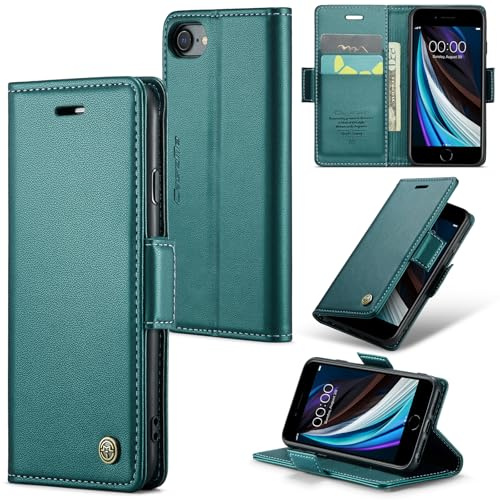 Rerzoiro for iPhone SE 2022 / SE 2020, iPhone 8 & iPhone 7 Case, Premium PU Leather Wallet Case Flip Cover with[RFID Blocking][Card Holder]Protective for iPhone SE 2022/SE 2020, iPhone 8/7, Blue-Green