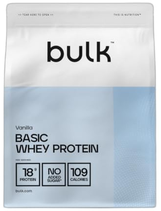 Bulk Basic Protéine en Poudre | Vanille | 1,25kg | 41 Portions | Jusqu’à 18g de Protéines Portion | Faible en Sucres | Formule à Absorption Rapide | Prise de Masse Musculaire et la Récupération