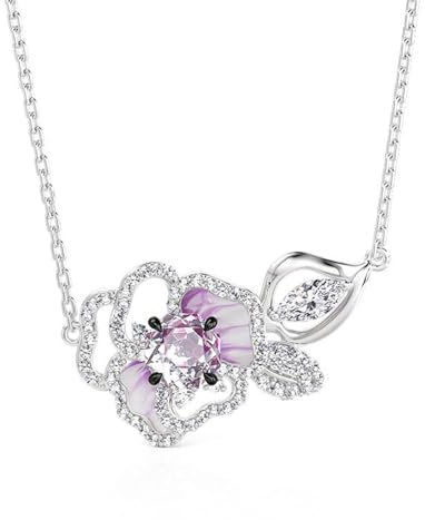 Jeulia Midsummer Night Pansy Love Flower Necklace Fashion Sterling Silver Cubic Zirconia Pendant for Women Birthday Anniversary Valentine Jewelry With Giftbox