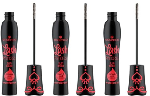 essence Lash PRINCESS slim brush long & curl mascara waterproof, Schwarz, schwunggebend, verlängernd, vegan, wasserfest, ohne Mikroplastikpartikel, Nanopartikel frei, 3er Pack (3x12ml)