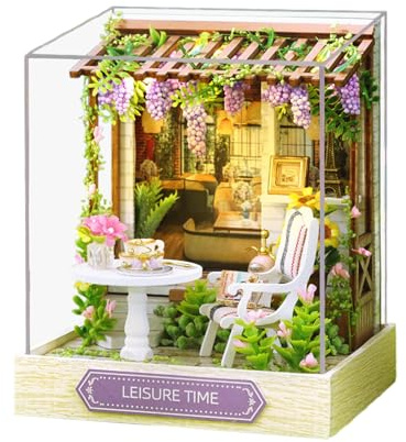 Miniaturhaus-Bausatz, Holzhandwerk mit Staubschutzabdeckung, Kleines Puppenhaus Zum Basteln Und Bauen, Für Erwachsene Kinder Wohnzimmer Schlafzimmer Küche Büro Indoor Weihnachten Geburtstag Feiertag
