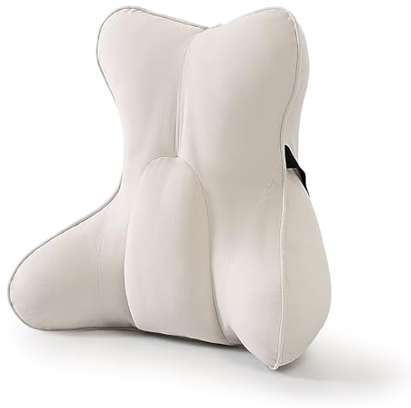 Ailuteie Lumbar Support Pillow(Pat. Pend) – Multi-Functional Ergonomic Back Cushion for Sofa Chair, Car Seat & Sofa, Reading Pillow with Firm Multi-Zone Support to Relieve Lower Back Pain, Misty White