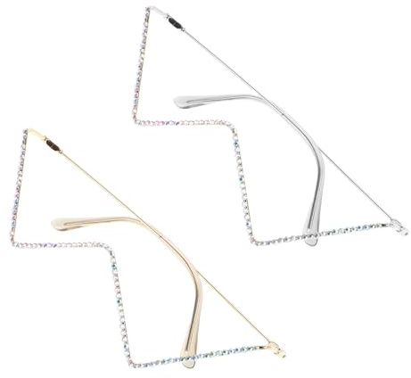 Yardenfun 2 Pezzi Montatura Occhiali V Forma in Metallo Leggero con Decorazioni Brillanti Senza Lenti Accessorio Moda per Feste Eventi Sociali e Uso Quotidiano