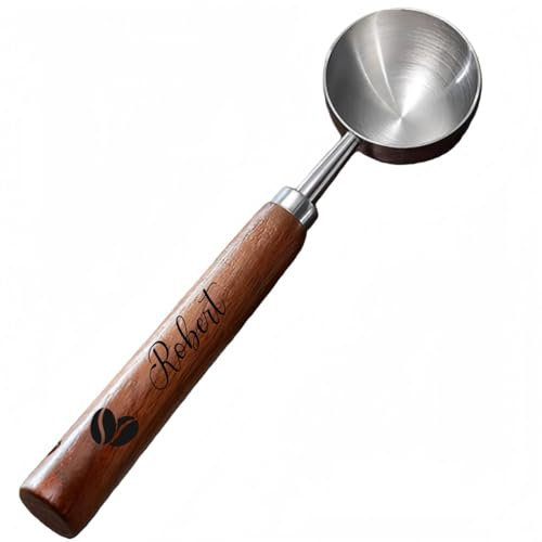 Cuillère Doseuse À Café Rétro Personnalisée Avec Texte/icône Gravé(e), Cuillère À Café En Acier Inoxydable Avec Long Manche En Bois, Cadeau Pour Mesurer Le Café Moulu, Le Thé(Silver,30ml)