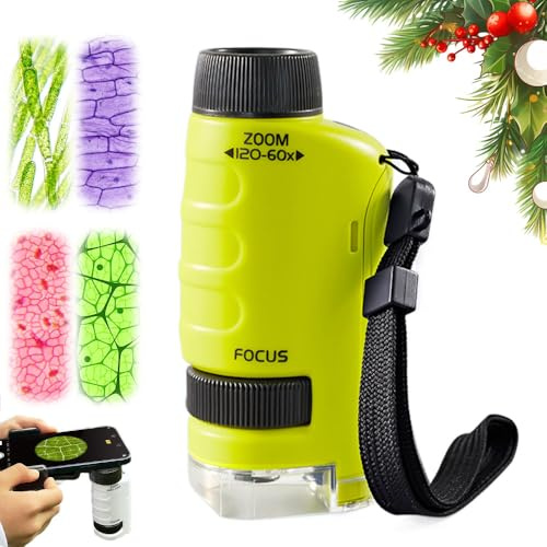 Microscope Numérique pour Enfants, 2026 Nouveau Microscope de Poche Portable, Micro Scope Portable pour Enfants avec LED 12 Spécimens Micro-Scope Enfant Portable Jouet Scientifique Éducatif (Vert)