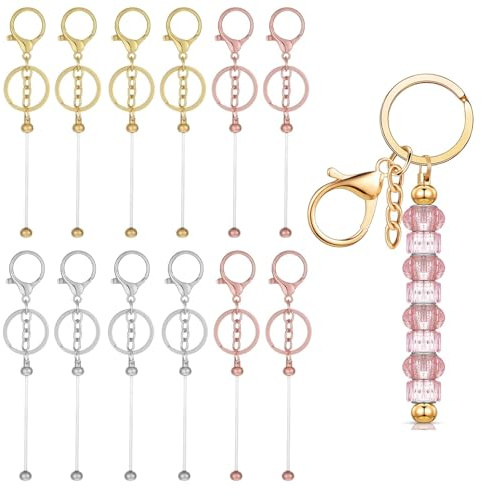 MmotZsb 12 Stück Perlen - Schlüsselanhänger Selber Machen, Metall - 3 Farbige Schlüsselanhänger Basteln, Schlüsselanhängers Set Für Schmuck-Basteln, DIY, Charms