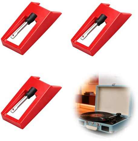Wcawnlt Aiguille Tourne Disque, Aiguille Platine Vinyle Rouge, 3pcs, Compatible Tête de Lecture Platine Vinyle, pour Platines, Disques et Collection