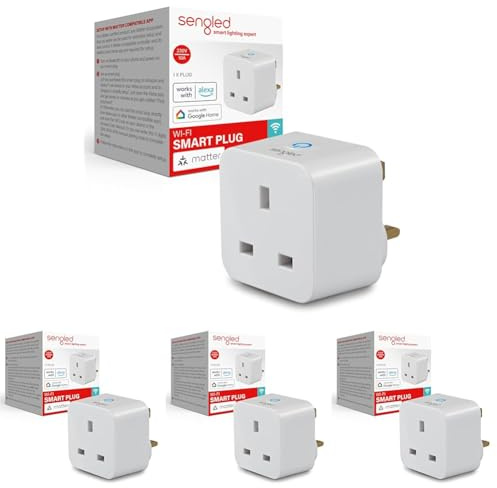 Sengled Smart Plug, Matter-Enabled, Works with Alexa, Instant Pairing, Supports Up to 2300W, Matter-Compatible Platform Required, 2.4 GHz, Wi-Fi, 4-Pack