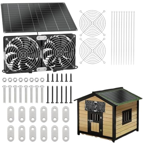 NAVESO Solar Ventilator, 15W Solarventilator, Solarpanel Ventilator mit 2 Wasserdichten Lüftern, Ventilator Solarbetrieben, Solar Lüfter für Hühnerstall, Gewächshäuser, Haustierhäuser Kleine, Schuppen