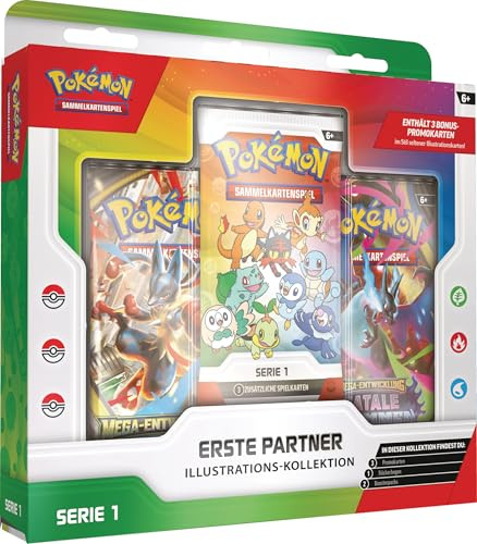 Pokémon-Sammelkartenspiel: Illustrations-Kollektion Erste Partner: Serie 1 (3 Promokarten, 2 Boosterpacks und 1 Stickerbogen)