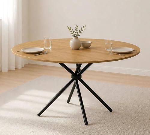 Xinyvee Esstisch Rund 120 cm Esstisch Holz in Holzoptik Eiche Runder Küchentisch für Esszimmer Modern Esszimmertisch mit Metallbeinen Großer Holztisch für 4 bis 6 Personen Wohnzimmer Tisch