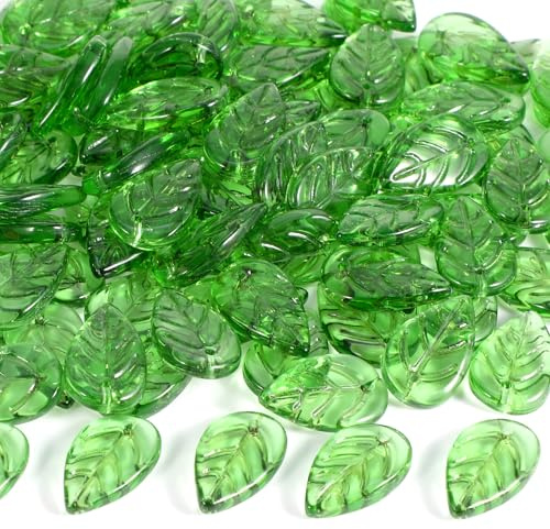 Shimmeroo 100 st gröna glaspärlor med hål, 1,8 x 1 cm distanspärlor pärla för handgjorda smycken halsband armband örhängen gör-det-själv telefon berlocker hängen tillverkning