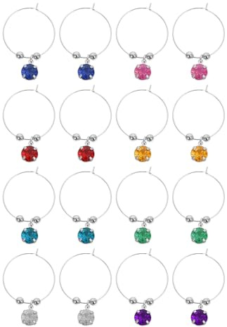 Genérico Marcadores de Bebidas para Copas de Vino 16 Piezas Diseño de Gemas, Adornos Pequeños y Ligeros para Fiestas, Cenas y Eventos, Identificadores Reutilizables de Vidrio