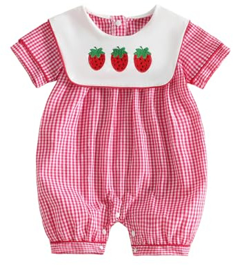 XIXIMAON Newborn Clothes Baby Girl Rompers Plaid Jumpsuit Summer Outfit (Red, 0-3 Months)