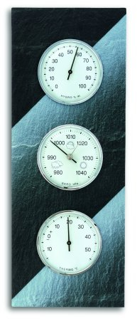 TFA Dostmann 20.3018 Analoge Wetterstation, aus Schiefer, Barometer, Therometer, Hygrometer, L 140 x B 40 x H 370 mm