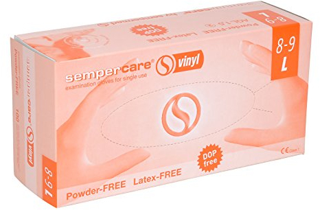 Sempercare 3000001973 einmalschutz y guantes desechables de vinilo, sin talco, talla grande (8 – 9), transparente (100 unidades)