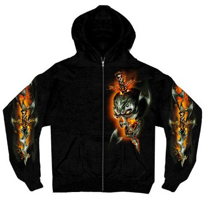 Hot Leathers Elektrischer Totenkopf-Kapuzenpullover mit Reißverschluss, Schwarz, Größe XL