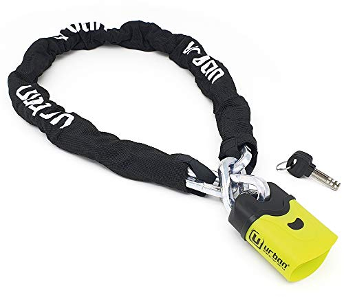 URBAN U4K120 Antifurto Moto, Lucchetto Bici, Catena Alta Sicurezza Acciaio Cementato Antitaglio ø10mm, Doppio Bloccaggio, Fodera Tessile, Catenaccio per Ancoraggio Scooter Bicicletta Elettrica, 120cm