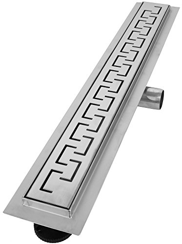 VILSTEIN Duschrinne 70cm, Edelstahl Bodenablauf Komplettset, extra flach, Siphon mit Geruchsstop, Haarsieb - Griechisch