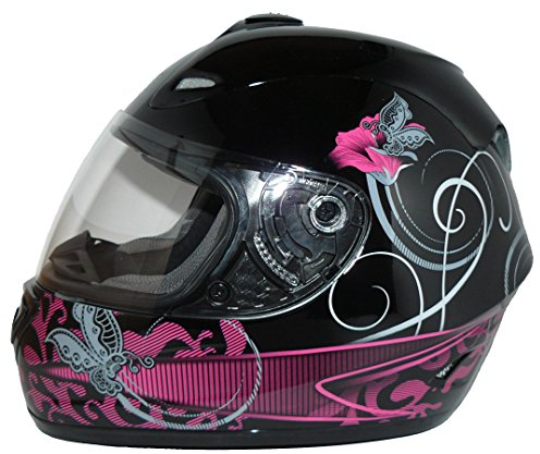 protectWEAR Motorradhelm FS-801 schwarz mit lila Blumendesign - Gr. M