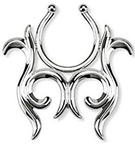 Paula & Fritz® Fake Brustwarzen-Piercing Tribal Tattoo Brustpiercing Frau Maenner Intimpiercing Mann Nippelpiercing Edelstahl Chirurgenstahl 316L KX005