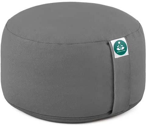 Present Mind Yogakissen Rund Extra Hoch (Sitzhöhe 20 cm) - Farbe: Grau - Yogakissen Meditationskissen Hoch - Hergestellt in der EU - Waschbarer Bezug - 100% Natürliches Yoga Sitzkissen