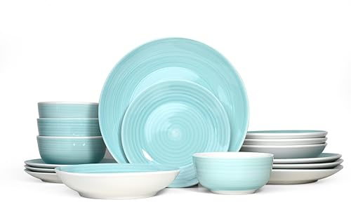 Waterside Fine China 16 Piece Aqua Splash Spin Wash Dinner Set, 5973