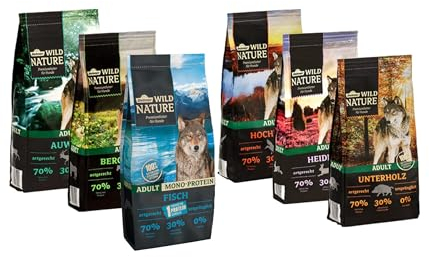 Dehner Wild Nature Hundetrockenfutter Adult, Probier-Set, verschiedene Sorten, 6 x 1 kg (6 kg)
