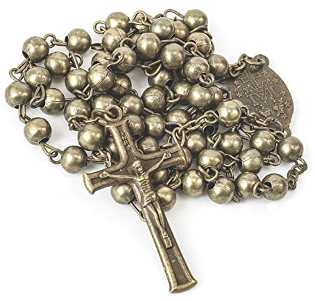 Nazareth Store Rosenkranz-Halskette, katholische Bronze, runde Metallperlen, Heilige Therese, Jungfrau des Lächelns, Medaille und Kreuz, 22, Metall, Kein Edelstein